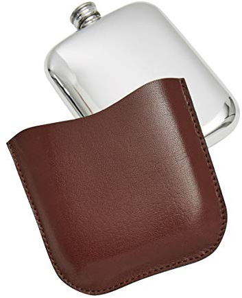 Wentworth Pewter Flasque de poche en étain avec pochette en cuir marron 152 ml