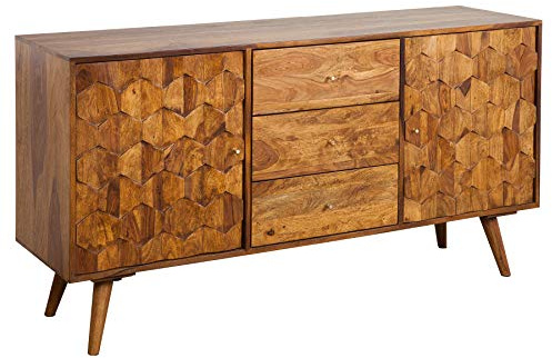 invicta INTERIOR Massives Sideboard Mystic Living 145cm Sheesham Natur 3D Oberfläche Massivholz