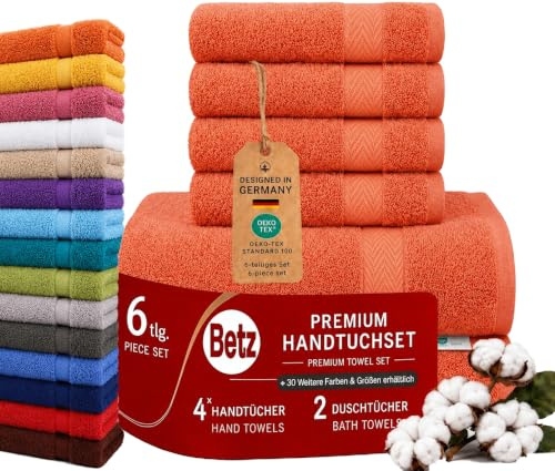 Betz 6er Handtuch Set Premium – 4 Handtücher 50x100 cm – 2 Duschtücher 70x140 cm - 100% Baumwolle – Frottee Handtücher für Bad, Gäste & Alltag – pflegeleicht & langlebig - Farbe blutorange