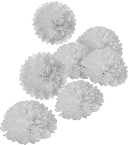 MISU 10 White Tissue Pom Poms DIY Tissue Paper Flowers for Birthday Wedding Baby Shower Tea Party Dessert Table Decoration, Pack of 18