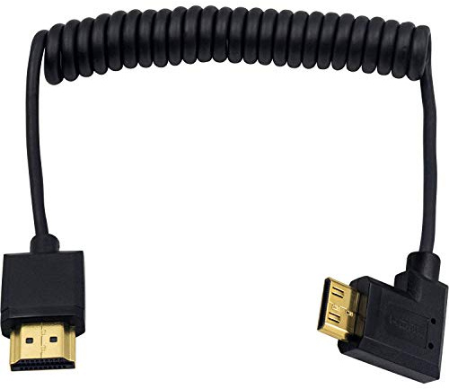 Duttek Cable mini HDMI a HDMI estándar, cable mini HDMI a HDMI en espiral, cable HDMI macho ultrafino a Mini HDMI macho compatible con 4K Ultra HD, 1080p, 3D(HDMI 2.0)(1.2 m)(ángulo izquierdo)
