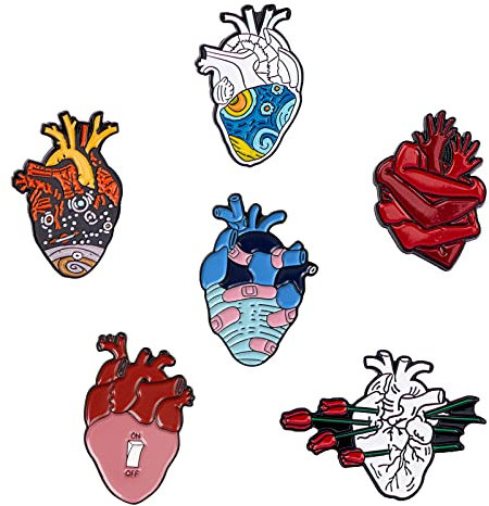 SUNNYCLUE 1 Box 6 Stile Anatomisches Herz Broschen Emaille Anstecknadel Abzeichen Anatomie Pin Abzeichen Zinklegierung Stil Mit Eisen Schmetterling Kupplungen Für Taschen Kleidung Dekoration.