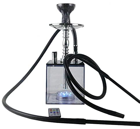 chicha Ensemble de Narguilé Micro Cube Moderne Narguilé en Acrylique avec Diffuseur a Distance Lumière LED, Bouche de Narguilé Saveurs pour Mieux Chicha Narguilé Fumer