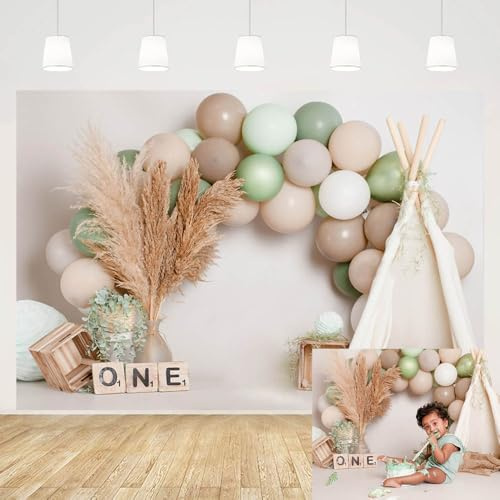 MEHOFOND 2,1 x 1,5 m Boho Thema Junge 1. Geburtstag Fotografie Hintergrund Bohemian Style Zelt Ballon Kinder Party Banner Photobooth Studio Dekoration Neugeborenen Portrait Fotoshooting Hintergrund