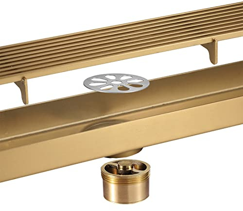 WRIST 24 Zoll Lineare Dusche, Duschbodenablauf Aus 304 Edelstahl Mit Einsatzrost, Herausnehmbarer Deo-Bodenablauf Aus Gebürstetem Gold