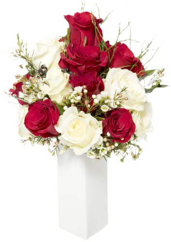 Faxiflora Bouquet di rose rosse e bianche con verde decorativo