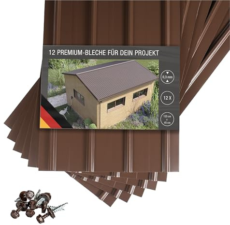 SMART 12 Stück Trapez-Abdeckblech Profilblech Premium-Blech Stärke 0,3 mm 125 x 45 cm 6,75 m² inkl. Schrauben (Braun)