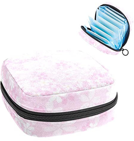 Women Sanitary Napkins Pads Handbag Ladies Menstrual Cup Pouch Girls Portable Tampon Storage Bag Cherry Blossom Period Pouch with Zipper