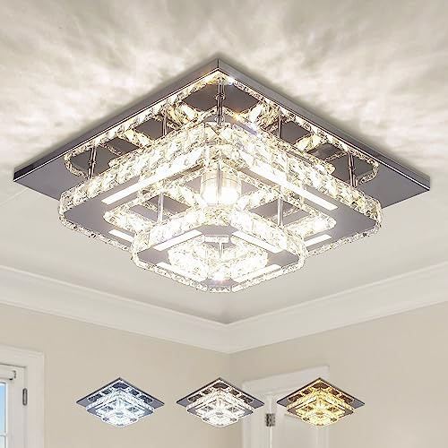 CXGLEAMING Kristall Deckenleuchte LED Dimmbar Fernbedienung 3 Lichtfarben | 30 cm quadratische Deckenleuchte mit 29W LED und drei wählbaren Lichtfarben 2500K, 4500K und 6500K