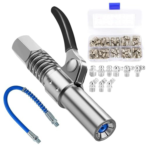 HIMOMO Raccord De Pistolet à Graisse,Embout Pompe a Graisse,avec Double Poignée, avec M6 M8 M10 Graisseur a Visser Et Tuyau De 30 Cm Pompe à Graisse pour Types De Presses à Graisse