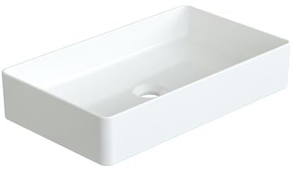 Waschbecken Bad 60 cm mit Hahnloch Aufsatzwaschbecken Gäste wc | Handwaschbecken aus Keramik ohne Überlauf ultradünner Rand