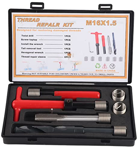 flexman 11 Teiliges Gewinde Reparatur Set, M16 X 1,5 Edelstahl Spiralbohrschlüssel Gewindeeinsatz für Auto Hochspannungs Schaltanlagen, Mikrowellen Kommunikation