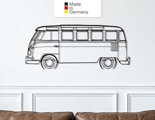 VW T1 Bulli, Metall Wandbild, Auto Silhouette, Metal Car Wall Art, VW Samba (Größe: 100 cm (39))