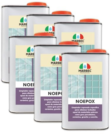 MARBEC NOEPOX 1LTX6PZ Limpiador espeso específico para eliminar residuos y manchas de lechadas epoxi en gres, cerámicas, granitos y cuarcitas.