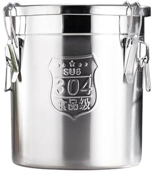 KJJSDA Contenitore per alimenti in acciaio inossidabile con coperchio e manici Contenitore per alimenti da cucina per secchi umidi, con morsetto di bloccaggio stabile,6L