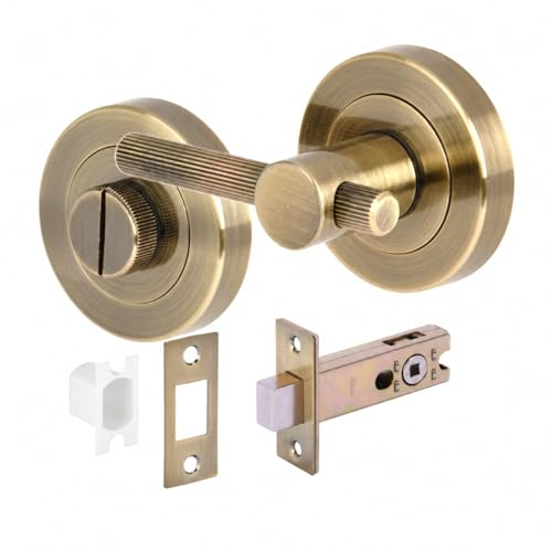 HANDLEZONE® Linear Bar Designer Bathroom Toilet Door Thumb Turn and Release Deadbolt Kit - Antique Bronze - 76mm Bolt with 57mm Backset