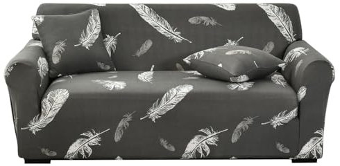 Meigeh Sofabezug Stretch Sesselbezüge Sofaüberwurf Couch Uberwurf Abwaschbare rutschfeste Sofahusse Graue Feder 3-Sitzer 190—230 cm