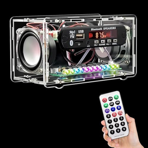 DIY Elektronik Löten Bausatz, FM Radio Bluetooth Lautsprecher Kit, Fernbedienung Music Player Projekt mit Bunten LED-Leuchten und Schutzhülle