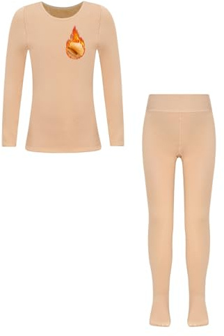 CHICTRY Completo Sportivo Bambina Tuta da Ginnastica Maglia Termica Fodera in Micro Pile Collant da Balletto Biancheria Intima Termica per Danza Classica A Nudo 11-12 Anni