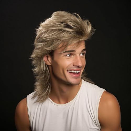 Creamily Herrenperücke, Blonde Vokuhila-Perücke| Lustige Perücke für Erwachsene für Männer| Pop-Rock-| Joe-Dirt für die 70er|80er-Jahre