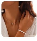 Gkaopi 3 Stück Perlen Schmuckset für Damen Perlen Ohrringe Halskette Armband Lange QuastenOhrringe Set Hochzeit Schmuckset Prom Kostüm Schmuck Set Braut Hochzeit Party