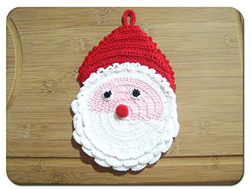 Presina natalizia ad uncinetto a forma di Babbo Natale in cotone 11.5x19 cm (52NT) - Made in Italy