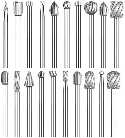 20Pcs Wood Carving Bits Set for Dremel Rotary Tool Accessories 1/8”(3mm) Shank,Tungsten Carbide Rotary Burr Set for DIY Woodworking Carving Engraving Drilling Grooving and Wood Metal Polishing(Silver)