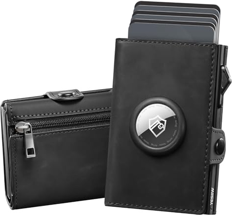 YESIIW Airtag Geldbeutel Echtes Leder Geldbörse Herren Airtag Wallet mit Extra Große Kapazität Pop-up Portmonee für 10 Karten & Münzfach Smart Wallet mit RFID Schutz (Schwarz)