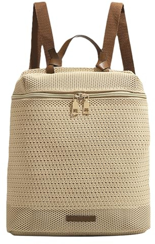 Anopo Mochila de Paja con Cordón para Mujer Caqui | Look Boho, Hecho a Mano, Ligero, Amplio Volumen, para Verano, Playa y Vacaciones