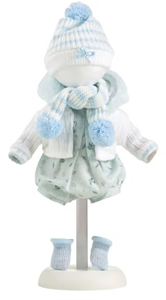 Llorens 1024922 dockkläder för 38 cm dockor, klädset blå vit med stickad tröja, mössa, halsduk och body, dockoutfit, docktillbehör