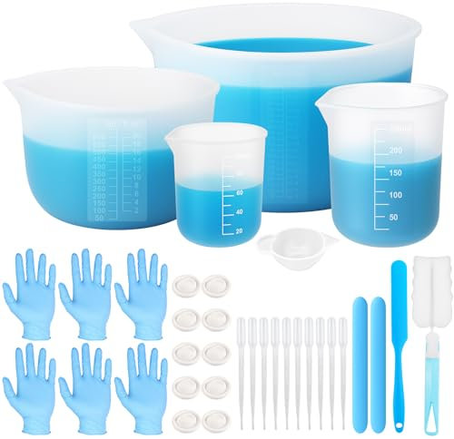 DONQL 35 pcs Silicone Measuring Cups for Resin Set, 2 Scales 1000/600/250/100 ml Resin Mixing Cups with Silicone Stir Sticks Pipette Gloves for Epoxy Resin, Casting Moulds, DIY and Crafts