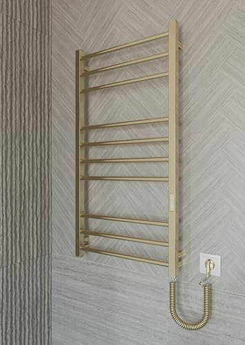 Elna Gold Scaldasalviette 147W - Elettrico 1005x530mm - Per hotel, appartamenti in affitto e studi - Montaggio a parete - Acciaio inossidabile con timer e termostato - IP44 - Radiatore di design