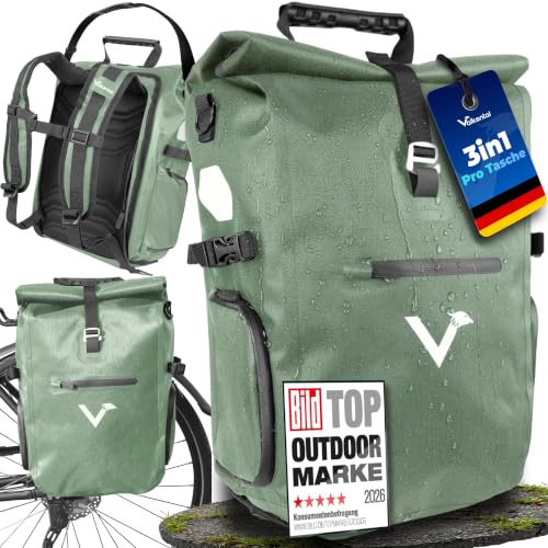 Valkental® - 3in1 Fahrradtasche Pro - Das Original - Hochwertiges Nylon - 23L Volumen - Geeignet als Gepäckträgertasche, Rucksack & Umhängetasche - 100% Wasserdicht - Fahrradtasche für Gepäckträger