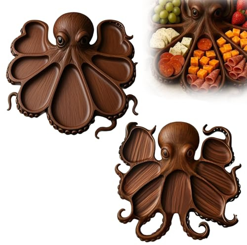 Octopus Charcuterie Platter – Nautical Serving Board for Cheese Meats Seafood & Fruits Unique Ocean Themed Party Tray Gift for Seafood Lovers Funny Kraken Design (a+b)