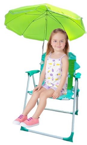 Silla de camping para niños con sombrilla, silla plegable infantil con parasol – Portátil para exteriores, viajes y con sombrilla para terraza, jardín, piscina y picnic