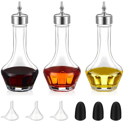 Teenyyou 3 Pcs Bitters Bottle Set 1.7 oz Glass Dash Bottle with Dasher Top for Cocktail Bartender Home Bar (Silver)