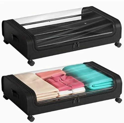 Yopption Under Bed Storage with Wheels 2 Pack, Large Storage Boxes with Lids Clear Window, Rolling Underbed Storage Containers for Clothes Bedding Duvet Shoes, 31.5x17.3x7.1 Inch