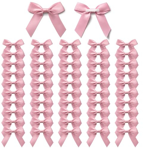 MORSUNBELA Rosa Schleifen Deko Hochzeit Kleine Geschenkschleifen Selbstklebend Schleife für Valentinstag Weihnachten Geburtstag Kommunion 50 Stück,Altrosa
