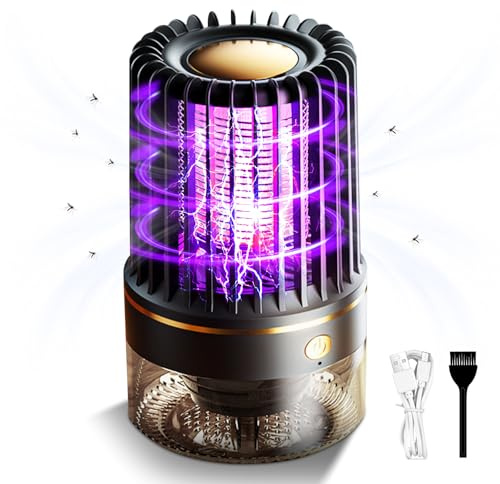 Mückenvernichter-Lampe, 3 in 1 Elektrischer Insektenvernichter, 4200V Wiederaufladbarer Fliegenvernichter, Tragbarer Insektenvernichter mit Nachtlicht für Fliegende Insekten Camping Innen ßenbereich