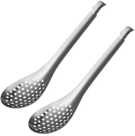 UKCOCO Cucharas Ranuradas Inoxidable 304 2 Piezas Utensilios de Cocina Prácticos para Servir Caviar y Cocinar Diseño Ergonómico Colador Doméstico