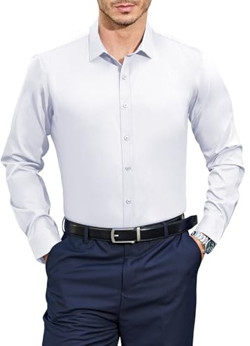Casey Kevin Chemise Homme Manches Longues Bambou Chemise Habillées Business Casual Respirant Chemises sans Repassage Homme pour Bureau Costume Soiree Mariage(S-4XL)