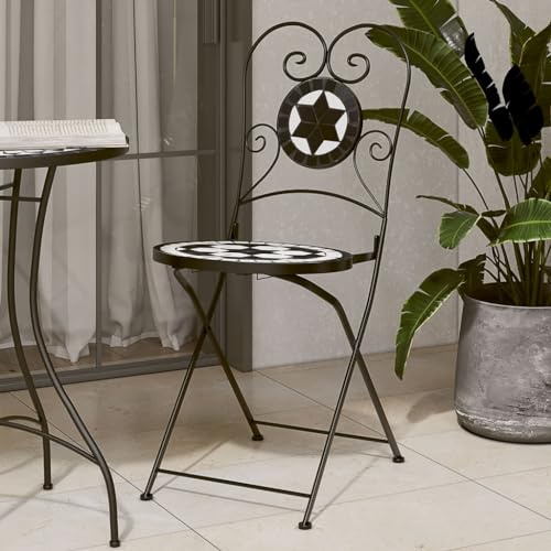 ZQQLVOO Bistrostühle 2 STK. Klappbar Schwarz und Weiß Keramik Gartenbestuhlung Balkonstühle for Patio Lawn