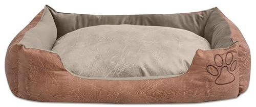 Eleganz Hundebett XL mit Kissen - Beiges Kunstleder Hundebett für große Hunde - Bequemes und langlebiges Hundebett für Wohnung und Haus - Ideal für Hunde bis 50 kg