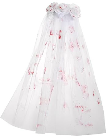 ZORVYN Halloween Blutiger Schleier Horror Brautschleier Zombie Braut Kostüm mit Haarkamm Karneval Fasching Mottoparty Accessoires
