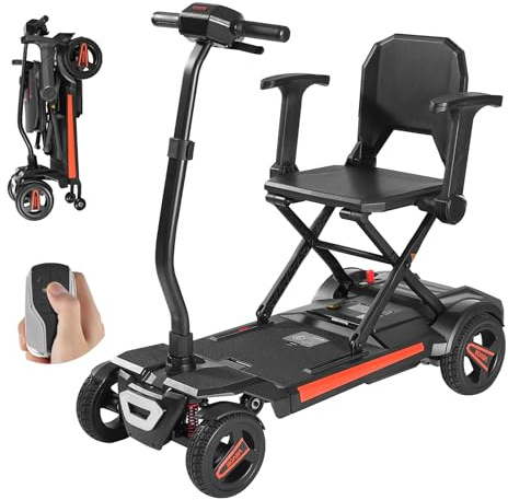 VEVOR Auto-Folding Mobility Scooter for Seniors & Adults, Airline Approved 4-Wheel Electric Scooter with Dual Front Suspension & Removable Batteries, Long Range 4 MPH, Lightweight Foldable for Travel