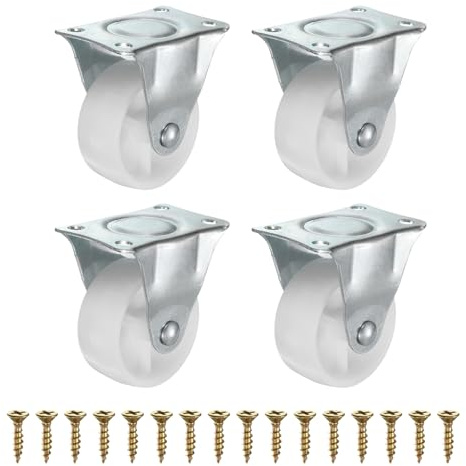 PATIKIL 2 Inch Fixed Caster Wheels, Plastic No Bearing Small Non-Swivel Casters Wheels for Furniture Drawers Storage Bins DIY Project - 4pcs (White)
