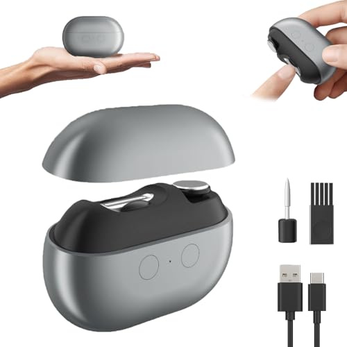 Cortaúñas inteligente Pubyfun/Fanyil Easyclip, cortaúñas Yosody, pulidor de uñas eléctrico 3 en 1 con luz LED, recargable por USB, seguro, for personas mayores, niños y adultos.(Gray)