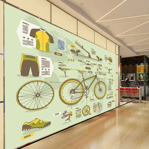 XLMING Rétro Dessiné À La Main Vtt Pièces Détachées Outils 3D Papier Peint Premium Texturé Soie Bureau Salle à Manger Salon Chambre Coucher Canapé TV Mur-350cm×256cm