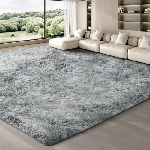 JOJOSEE Hochflor Teppich Wohnzimmer 240 x 340 cm Hellgrau | Anti-Rutsch Wohnzimmerteppich Waschbarer Flauschiger Teppich für Schlafzimmer & Kinderzimmer