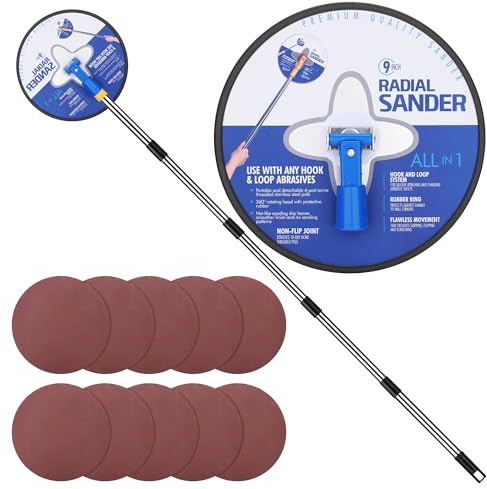 Drywall Pole Sander, 170cm Extension Sanding Pole with 10 Sandpaper | 360° Rotatable Durable Hand Radial Sander for Effortless Wall and Ceiling Polishing